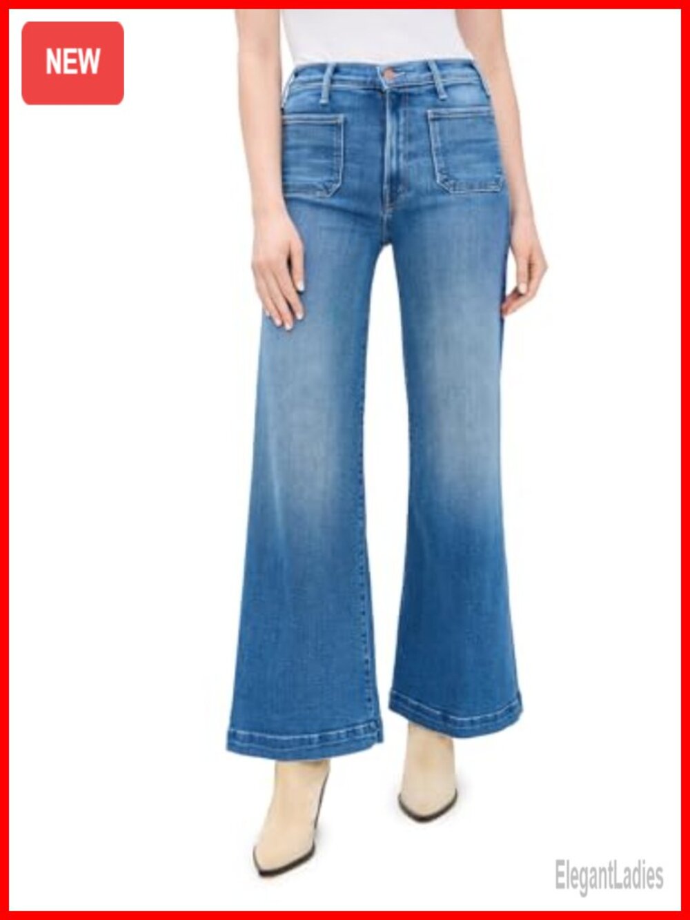 Mother Hustler Roller Patch Pocket Sneak Jeans Wide Leg Flared Mid Rise